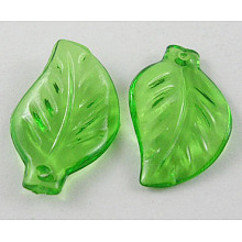 Honeyhandy Transparent Acrylic Pendants, Leaf, Green, about 20mm long, 12mm wide, 2.5mm thick, hole: 1.5mm, 1350pcs/500g