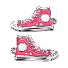 Honeyhandy Alloy Enamel Pendants, Lead Free and Cadmium Free, Shoes, Platinum Metal Color, Pink, 30x17x2mm, Hole: 1.5mm