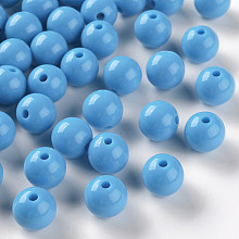 Honeyhandy Opaque Acrylic Beads, Round, Deep Sky Blue, 12x11mm, Hole: 1.8mm, about 566pcs/500g