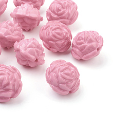 Honeyhandy Opaque Acrylic Beads, Flower, Hot Pink, about 24mm long, 24mm wide, 20mm thick, Hole: 2mm, about 99pcs/500g