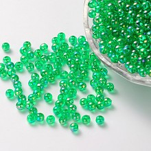 Honeyhandy Eco-Friendly Transparent Acrylic Beads, Round, AB Color, Lime Green, 4mm, Hole: 1.5mm, about 17000pcs/500g