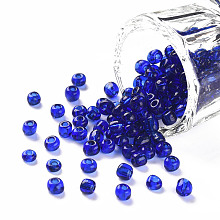 Honeyhandy Glass Seed Beads, Transparent, Round, Blue, 6/0, 4mm, Hole: 1.5mm, about 4500 beads/pound