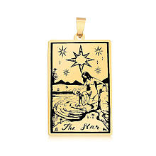 Honeyhandy 201 Stainless Steel Pendants, Laser Engraved Pattern, Tarot Card Pendants, Golden, The Star XVII, 40x24x1mm, Hole: 8x4mm