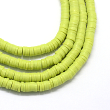 Honeyhandy Handmade Polymer Clay Beads, Disc/Flat Round, Heishi Beads, Green Yellow, 8x0.5~1mm, Hole: 2mm, about 380~400pcs/strand, 17.7 inch