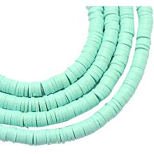 NBEADS 380 Pieces Handmade Polymer Clay Beads Strand, 8mm Flat Round Spacer Beads for DIY Jewelry Making, Aquamarine, Hole: 2mm