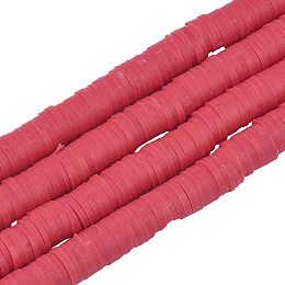 NBEADS 10 Strands Handmade Flat Round Polymer Clay Bead Spacer Beads Heishi Beads for DIY Jewelry Making, 8mm in Diameter, Hole: 2mm, About 380pcs/strand, Red