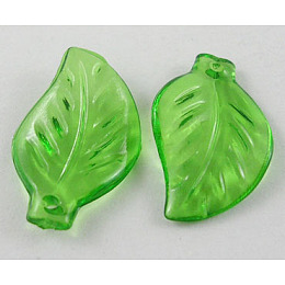 Honeyhandy Transparent Acrylic Pendants, Leaf, Green, about 20mm long, 12mm wide, 2.5mm thick, hole: 1.5mm, 1350pcs/500g