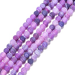 Honeyhandy Natural Crackle Agate Beads Strands, Dyed, Round, Grade A, Purple, 6mm, Hole: 1mm, about 63pcs/strand, 15.5