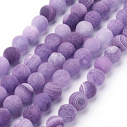 Honeyhandy Natural Crackle Agate Beads Strands, Dyed, Round, Grade A, Purple, 8mm, Hole: 1mm, about 50pcs/strand, 14 inch