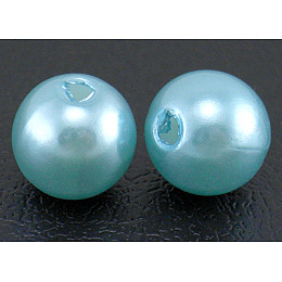 Imitation Pearl Acrylic Beads, Dyed, Round, Cyan, 8x7.5mm, Hole: 2mm, about 1900pcs/pound