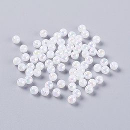 Honeyhandy Eco-Friendly Poly Styrene Acrylic Beads, AB Color Plated, Round, White, 4mm, Hole: 1mm, about 14000pcs/500g