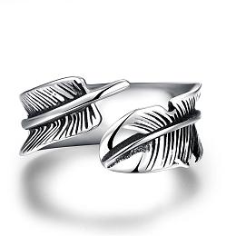 Honeyhandy Fashionable Unisex 316L Surgical Stainless Steel Feather Cuff Rings, Open Rings, Antique Silver, Size 8, 18.1mm