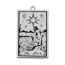 Honeyhandy 201 Stainless Steel Pendants, Laser Engraved Pattern, Tarot Card Pendants, The Star XVII, 40x24x1mm, Hole: 2mm