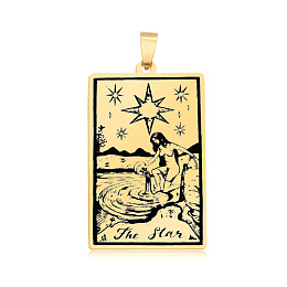 Honeyhandy 201 Stainless Steel Pendants, Laser Engraved Pattern, Tarot Card Pendants, Golden, The Star XVII, 40x24x1mm, Hole: 8x4mm