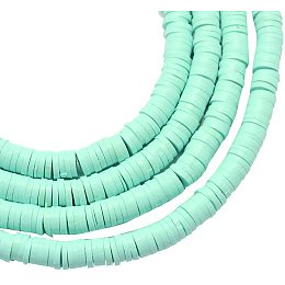 NBEADS 380 Pieces Handmade Polymer Clay Beads Strand, 8mm Flat Round Spacer Beads for DIY Jewelry Making, Aquamarine, Hole: 2mm