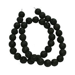 NBEADS 20 Strands Natural Lava Beads Strands, Round, Black, about 6mm in diameter, hole: 0.8mm; about 60pcs/strand, 16"