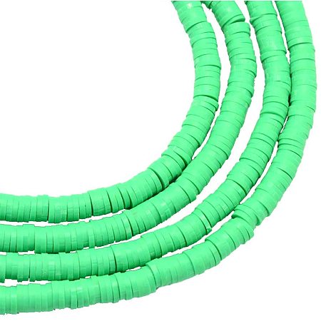 NBEADS 10 Strands Handmade Flat Round Polymer Clay Bead Spacer Beads Heishi Beads for DIY Jewelry Making, 8mm in Diameter, Hole: 2mm, About 380pcs/strand, SpringGreen