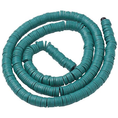 NBEADS 10 Strands Handmade Flat Round Polymer Clay Bead Spacer Beads Heishi Beads for DIY Jewelry Making, 8mm in Diameter, Hole: 2mm, About 380pcs/strand, Darkcyan