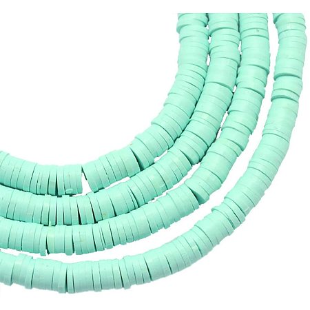 NBEADS 10 Strands Handmade Flat Round Polymer Clay Bead Spacer Beads Heishi Beads for DIY Jewelry Making, 8mm in Diameter, Hole: 2mm, About 380pcs/strand, Aquamarine