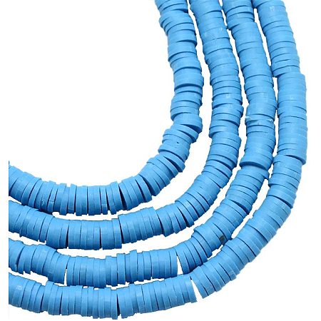 NBEADS 10 Strands Handmade Flat Round Polymer Clay Bead Spacer Beads Heishi Beads for DIY Jewelry Making, 8mm in Diameter, Hole: 2mm, About 380pcs/strand, DodgerBlue