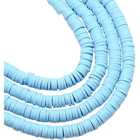 NBEADS 10 Strands Handmade Flat Round Polymer Clay Bead Spacer Beads Heishi Beads for DIY Jewelry Making, 8mm in Diameter, Hole: 2mm, About 380pcs/strand, LightSkyBlue