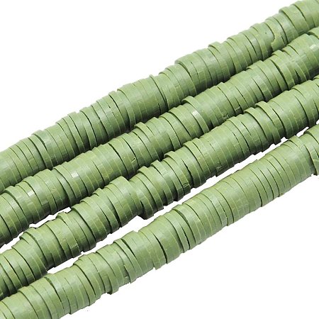 NBEADS 10 Strands Handmade Flat Round Polymer Clay Bead Spacer Beads Heishi Beads for DIY Jewelry Making, 8mm in Diameter, Hole: 2mm, About 380pcs/strand, OliveDrab