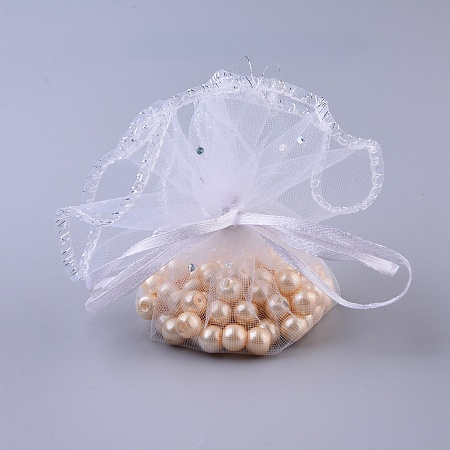 Honeyhandy Organza Bags, with Sequins, Gift Bags, White, 26.2cm