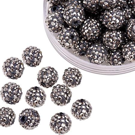 ARRICRAFT 100 Pcs 10mm Hematite Shamballa Pave Disco Ball Clay Beads, Polymer Clay Rhinestone Beads Round Charms Jewelry Makings