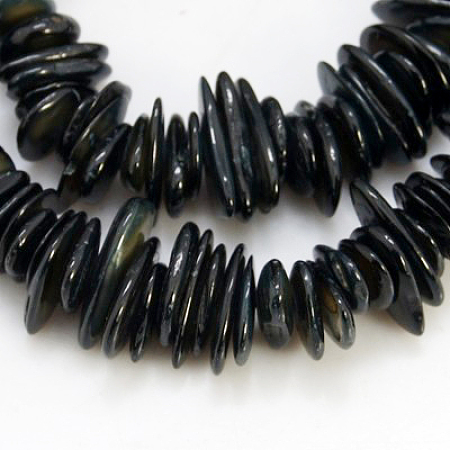 Honeyhandy Natural Shell Beads Strands, Dyed, Chips, Black, 6~15x3~7x1~3mm, Hole: 1mm