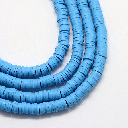 NBEADS 380 Pieces Handmade Polymer Clay Beads Strand, 8mm Flat Round Spacer Beads for DIY Jewelry Making, Dodger Blue, Hole: 2mm