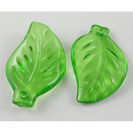 Honeyhandy Transparent Acrylic Pendants, Leaf, Green, about 20mm long, 12mm wide, 2.5mm thick, hole: 1.5mm