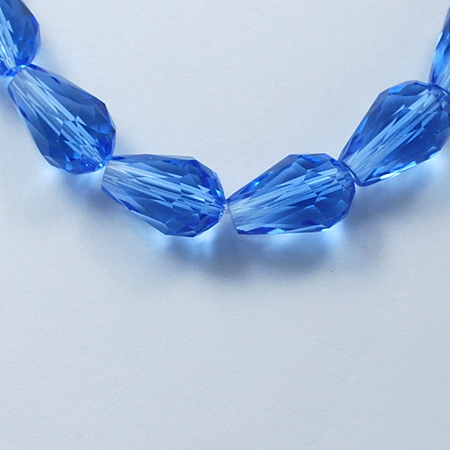 Honeyhandy Glass Beads Strands, Faceted, teardrop, Royal Blue, 11x8mm, Hole: 1mm, about 60pcs/strand, 28 inch