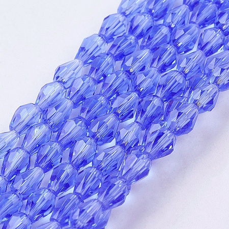 Honeyhandy Royal Blue Faceted Glass Teardrop Beads Strands, 6x4mm, Hole: 1mm