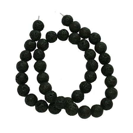 NBEADS 20 Strands Natural Lava Beads Strands, Round, Black, about 6mm in diameter, hole: 0.8mm; about 60pcs/strand, 16