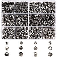 CHGCRAFT 1290Pcs Antique Silver Spacer Beads Tibetan Tube Spacers Flower Flat Rondelle Drum Small Loose Beads for Jewelry Making Supplies