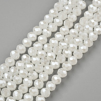 Arricraft Electroplate Glass Beads Strands, Imitation Jade Beads, Pearl Luster Plated, Faceted, Rondelle, Creamy White, 4x3mm, Hole: 0.4mm, about 123~127pcs/strand, 17~17.5 inches(43~44cm)