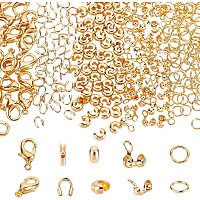 CREATCABIN 1 Box 270Pcs Jewelry Making Accessories Set 18K Real Gold Plated Lobster Clasps Jump Rings Bead Tips Crimp Knot Covers Wire Guardians for DIY Bracelets Necklaces Crafts Findings