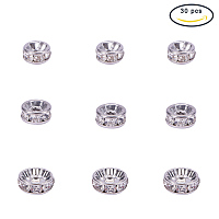 PandaHall Elite 30pcs Stainless Steel Rondelle Spacer Beads Crystal Rhinestone Round Rondelle Charms for Jewelry Making, 6mm 8mm 10mm