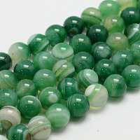 Natural Striped Agate/Banded Agate Bead Strands, Round, Grade A, Dyed, Sea Green, 6mm, Hole: 1mm, about 62~63pcs/strand, 14.5 inch