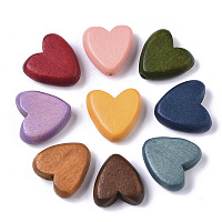 Honeyhandy Painted Natural Wood Beads, Heart, Mixed Color, 15.5x15.5x6mm, Hole: 1.5mm