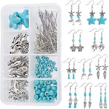 SUNNYCLUE DIY Ocean Theme Earring Making, with Synthetic Turquoise Beads, Brass Earring Hooks, Alloy Beads and Pendants, Antique Silver, 146pcs/box