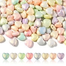 Honeyhandy Spray Painted Opaque Acrylic Beads, Frosted, Heart, Mixed Color, 10.5x11x5.5mm, Hole: 2mm