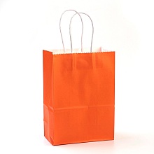 Honeyhandy Pure Color Kraft Paper Bags, Gift Bags, Shopping Bags, with Paper Twine Handles, Rectangle, Orange Red, 15x11x6cm