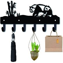 CREATCABIN Key Holder Decorative Coat Hooks Wall Mounted Metal Key Hooks Towel Racks with 6 Hooks Pandas and Bamboos Design Iron Key Hanger for Wall, Bathroom, Kitchen, Entryway