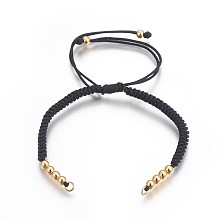 Honeyhandy Nylon Cord Braided Bead Bracelets Making, with Brass Beads, Long-Lasting Plated, Real 24K Gold Plated, Black, 10-1/4 inch(26cm)~11-5/8 inch(29.6cm)