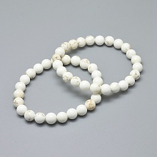 Honeyhandy Natural Magnesite Bead Stretch Bracelets, Round, 2 inch~2-3/8 inch(5~6cm), Bead: 5.8~6.8mm