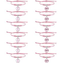 NBEADS 12 Pcs 2 Styles Pink Ribbon Braided Bracelets, Breast Cancer Awareness Glass Charms Bracelet Adjustable Bracelet for Women Breast Cancer Awareness Month Accessories Gifts