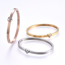 Honeyhandy 304 Stainless Steel Bangles, with Rhinestone, Heart, Mixed Color, 2-1/4 inch(5.6cm)x1-7/8 inch(4.7cm), 4~7.5mm