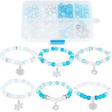 SUNNYCLUE 1 Box 209Pcs DIY 6 Sets Snowflake Bracelet Making Kit Winter Charms Snow Snowflake Charms Christmas Bracelet Sets Glass Beads for Jewelry Making Kits Beginners Starter Women DIY Gift Craft