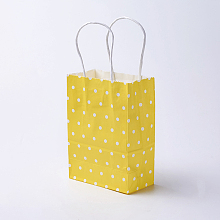 Honeyhandy kraft Paper Bags, with Handles, Gift Bags, Shopping Bags, Rectangle, Polka Dot Pattern, Yellow, 15x11x6cm